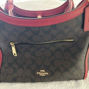 Coach Signature Brown and Red Shoulder Bag